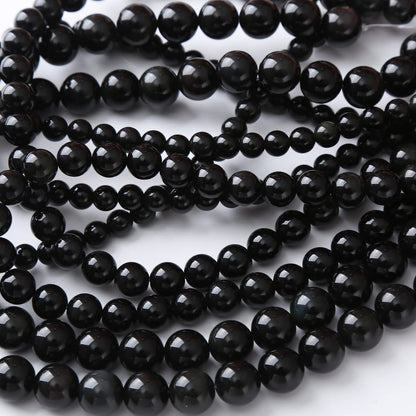 10MM Black Obsidian Round Loose Beads Natural Gem Beads Crystal Energy Stone Beads for Jewelry Making DIY Bracelet Necklace