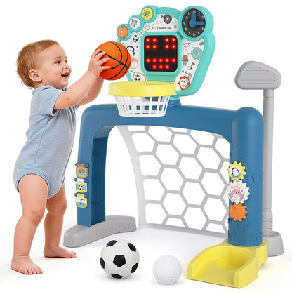AIGIMU Toddler Sports Toys, 3-in-1 Toddler Basketball Hoop Soccer Golf Activity Center, Basketball Hoop for Kids 1-3,1 2 3 Year Old Boys Girls Toy, Montessori Toys for Toddlers & Baby