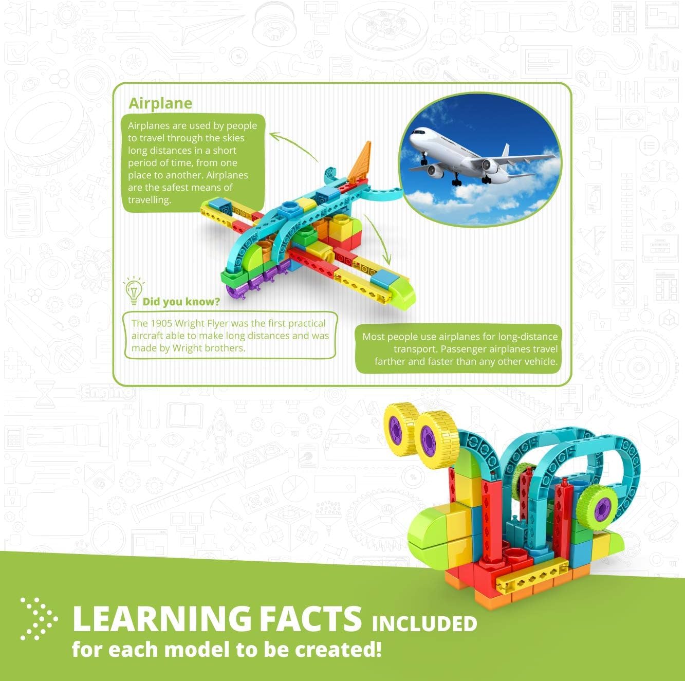 Engino QBOIDZ Airplane, Building Blocks for Ages 3+, Preschool Educational Toys for Kids, Building Kit for Boys & Girls, Montessori Toys, STEM Toddler (5 Models)