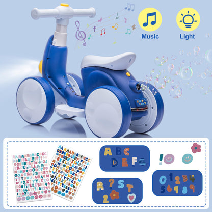 Electric Baby Balance Bike with Bubble Machine for 1 Year Old Boys Girls 4 in 1 Ride On Toys Toddler Balance Bike 12-48 Month Kids Bubble Bike First Birthday Gift with Powered Motor,Music,LED Lights