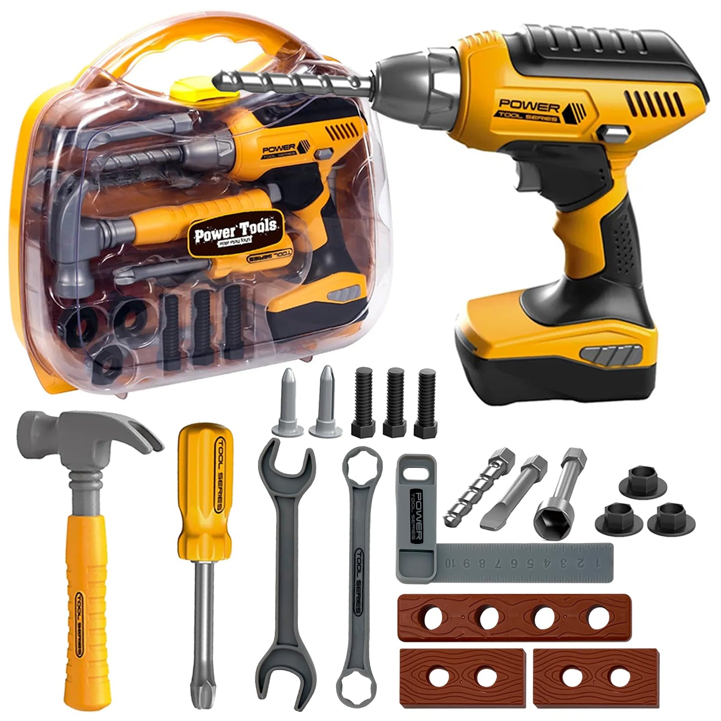 Playhiland Pretend Play Kids Construction Kits, Kids Tool Set with Electronic Toy Drill & Tool Box, Toy Tools Christmas Birthday Gift for 3 4 5 6 7 8 Year Old Boys & Girls