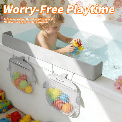 Grihmzo Extra-Long 31.5 Inch Bathtub Splash Guard for Kids,2 Storage Pockets Large Capacity Bath Toy Caddy Holder,Silicone Water Shield Prevent Bathroom Spills