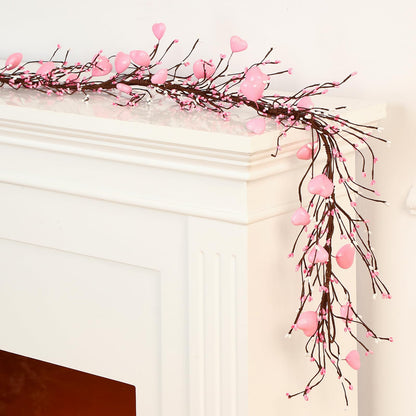 Yuxung Valentine's Day Garland with 30 Fairy Lights 4.5ft Pip Berry Cherry Blossom Garland LED Christmas Lights for Valentine's Day Wedding Party (Pink)