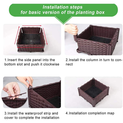 Set of 2 Plastic Raised Garden Bed Kit, Indoor Outdoor Elevated Planter Box, Rattan-Style Plant Containers with Self-Watering Design, for Growing Vegetables, Flowers, Herbs
