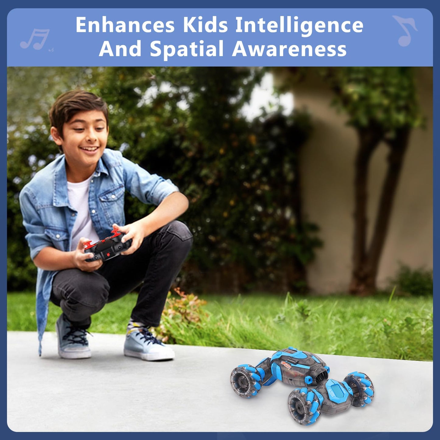 Gesture Sensing RC Stunt Car for Boys, Remote Control Toys for Kids Age 5-7, 6-8, 9 10 11 12+ Years Old Birthday Gifts, 2.4GHz Hand Controlled RC Drift Car with Light & Music, Double-Sided Driving