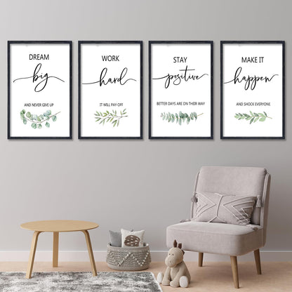 Set of 4 Inspirational Quotes Wall Art 16x11 Inch Encouraging Office Wooden Framed Positive Affirmations Home Family Decor Sign Motivational Plaque Wall Hanging Decoration (Black)