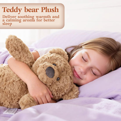 Teddy Bear Stuffed Animals, Microwavable & Weighted Stuffed Animal, Brown Curly Plush for Warmth & Comfort, Heatable Coolable Lavender Scent Toy, Cute Soft Plushies Gift for Children Boys Girls Adult