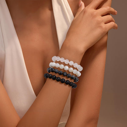 Vinswet Healing Crystal Bracelets for Women Men 8mm Selenite Natural Stone Beaded Stretch Bracelet Handmade Gemstone Reiki Spiritual Jewelry Gifts