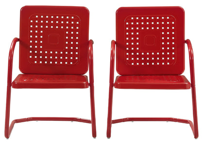 Crosley Furniture Bates 2-Piece Outdoor Chair Set, Retro Metal Patio Chairs for Dining, Porch, Deck, Balcony, Bright Red Gloss