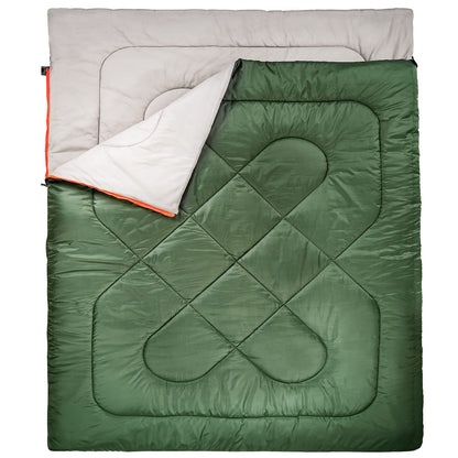 Amazon Basics 40°F Cold Weather Two-Person Sleeping Bag for Outdoor Camping, Queen Size XL, 87" x 59", Olive Green