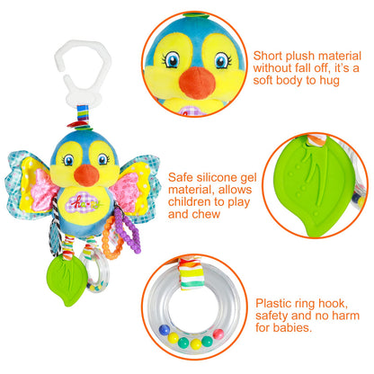 Funsland Baby Stroller and Car Seat Toys for Infant - Hanging Rattle Teether Clip on Soft Plush Baby Toys for Boys and Girls 3-12 Months