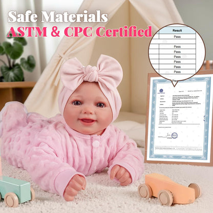 BABESIDE Reborn Baby Dolls Sunny - 17Inch Cute Soft Vinyl Realistic Baby Doll Poseable Smiling Real Life Baby Dolls with Complete Accessories for 3+ Years Old Gifts
