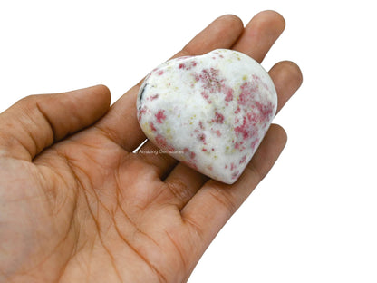 Amazing Gemstone Cinnabarite Crystal Heart Palm Stone - Pocket Massage Worry Stone for Natural Body Chakra Balancing, Reiki Healing and Crystal Grid