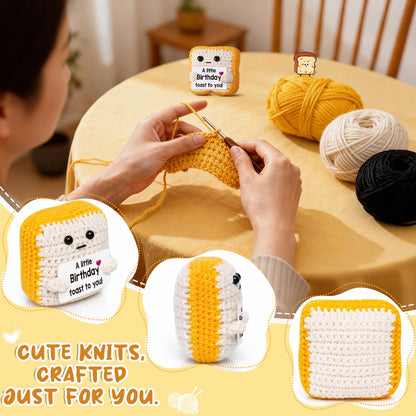 Ovrrcame A Little Birthday Toast to You - Funny Happy Birthday Gifts for Women, Men, Mom, Dad, Sister, Best Friend - Unique Birthday Decorations Crochet Toast Gift Card for Her/Him Ideas, Mothers Day