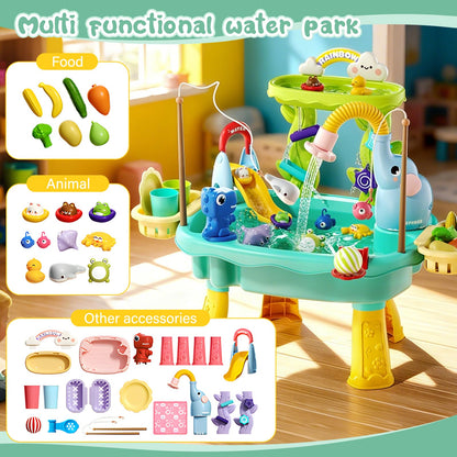 TUVBPK 2027 Upgraded Toddler Sand Water Table Toy with Electric Water Pump, Kids Sand Water with Faucet/Play Food Accessories/Fishing Toy, Kitchen Play Sink Toys for Girl Boy Age 3+ (Blue)