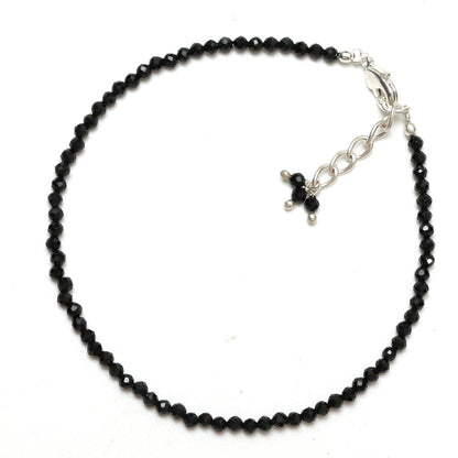 Gempires Black Spinel Dainty Bracelet for Women | Handmade 2.5 mm Faceted Beads | Minimal Stacking Jewelry | Adjustable Lightweight Fit | August Birthstone Gift