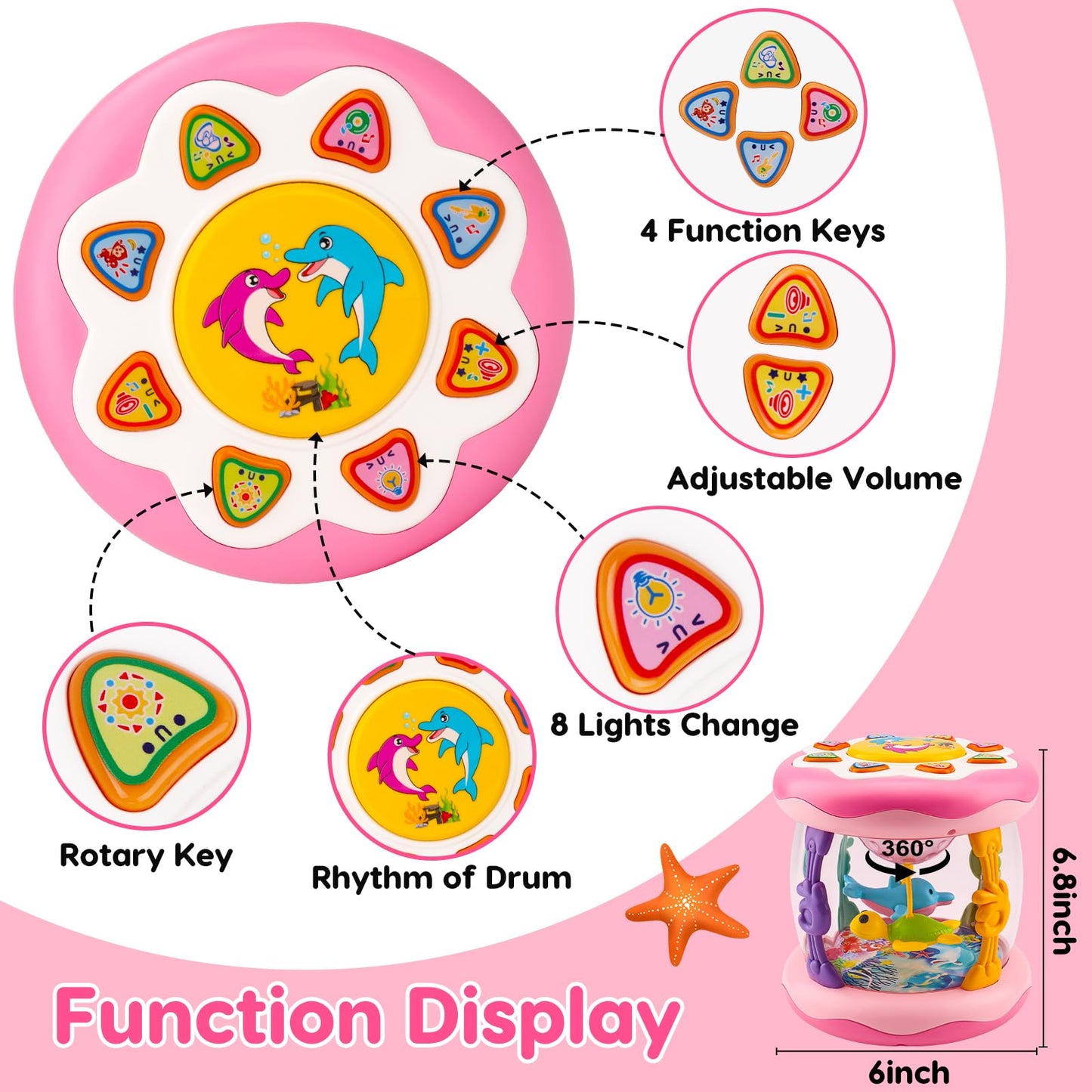 Baby Girl Toys 0-6 Months Ocean Projector Rotating Musical Light Up Tummy Time Toy Infant Aquarium 0-3 4 5 6 7 8 9 Months Crawling Toys Babies 6-12 Month Girl 1 Year Old Birthday Newborn Shower Gifts