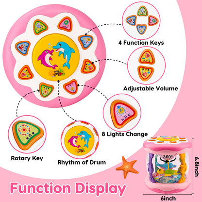 Baby Girl Toys 0-6 Months Ocean Projector Rotating Musical Light Up Tummy Time Toy Infant Aquarium 0-3 4 5 6 7 8 9 Months Crawling Toys Babies 6-12 Month Girl 1 Year Old Birthday Newborn Shower Gifts