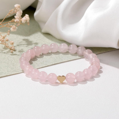 GolbalJew Healing Bracelet For Women Anxiety Rose Quartz Beaded Bracelets Jewelry Healing Stone Heart Charm Bracelet Stress Relief Yoga Beads Chakra Bracelets Gifts For Women