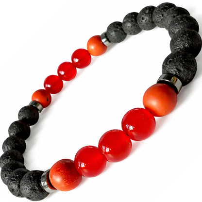 TEJO Natural Stone Beaded Bracelet – Handmade Energy Healing Bracelet for Men & Women, Yoga Chakra Jewelry Gift (Black & Red Natural Stone Bracelet – for Men, 7 inches)