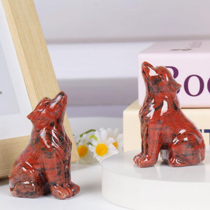 Hguxmcu Red Obsidian Wolf Figurine,Crystal Carved Statue for Home Office Desk Decor,Hand Carved 1.8 Inch Healing Crystal,Spirit Animal Gift for Wolf Lovers,Good Luck Feng Shui Protection Totem