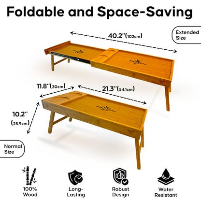 Shaka4Tommy Breakfast Bed Table Tray for Two - One Piece, Dual Use Couple Bed Tray with Cup recesses - Food Trays for Eating on Couch, Space Saving Breakfast Table - Gift Ready - Acacia Wood