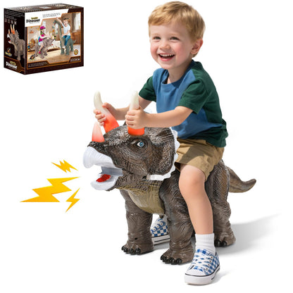 Twinkoo Dinosaur Ride On Toy Cars for Kids, Realistic Triceratops Push Car with Three Sound Effects,Sound and Light Effects PP Wheels for Indoor/Outdoor Play,Best Gift for Kids(Triceratops)