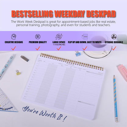 Weekly To Do List Planner with Hourly Schedule - A4 Workweek Desk Pad, 54 Sheets Weekday Planning Notepad, Workday Appointment Planner Book to Organize Your Daily Productivity - Undated Agenda