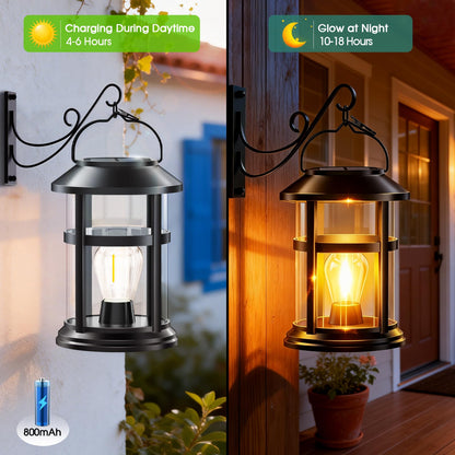GARPAR Solar Lanterns Outdoor Waterproof with Wall Mount Kit, Upgraded Brighter Hanging Solar Lights for Outside, Auto On/Off Solar Powered Lantern for Garden Yard Patio Porch Decor, Gift for Mom