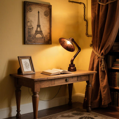 PIPRE Steampunk Table Lamp, Industrial Water Pipe Lamp Retro Iron Piping Desk Lamp Vintage Nightstand Lamps for Bedroom Living Room Kitchen Café Dorm Pub Brown1