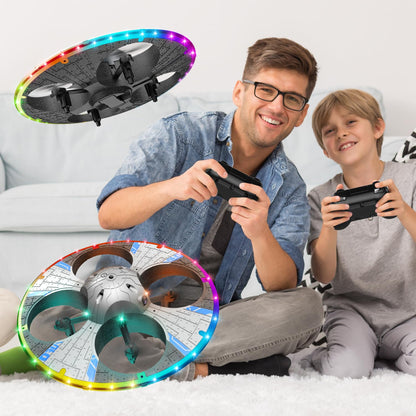 Round Foam RC UFO Drone with Camera, Multi-Color LED Lights (Color Switching), 360° Flips, Speed Adjustment, Beginner-Friendly FPV Quadcopter Airplane (Black)