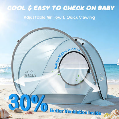 Elegear Pop Up Baby Beach Tent with Mini Canopy, CumbreX™ UPF 50+ UV Protection Baby Tent Sun Shelter, 1S Setup Portable Baby Beach Essentials Shade for Infant Toddler Outdoor Indoor Play - Blue