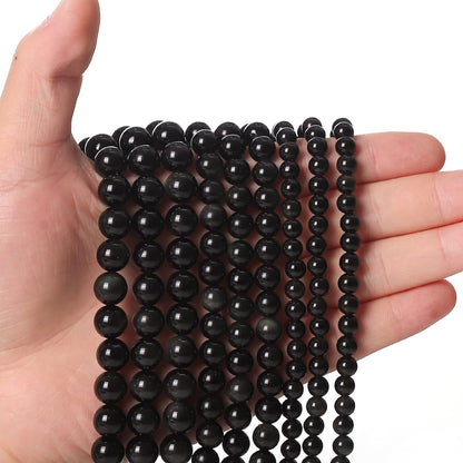 60pcs 6mm Natural Black Obsidian Gemstone Beads Energy Healing Crystal Round Loose Stone Beads for Jewelry Making, DIY Bracelets Necklaces