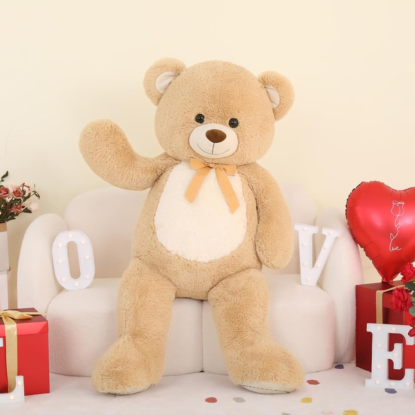 MorisMos Giant Teddy Bear Stuffed Animal 4 Feet,51 in Large Bear Gift for Girlfriend Boyfriend Wife Mom Fiancée, Big Plush Toy for Kid Birthday Christmas Baby Shower Decor,Tan
