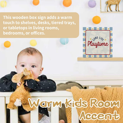 YZSLA Playroom Wall Decor,Long Live Playtime Woodne Sign Decor,Toddler Playroom Decor Wood Block Box Sign for Kids Room Bedroom Shelf Tabletop Wall Decor,5x5 Inch
