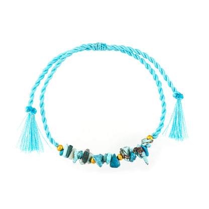 GEMSYMPHONY Turquoise Gemstone Chips Rope Bracelet – Adjustable Handmade Crystal Chip Bead Bracelet for Women & Men, Natural Stone Healing Jewelry, Boho Style, Unisex Spiritual Gift (Turquoise)