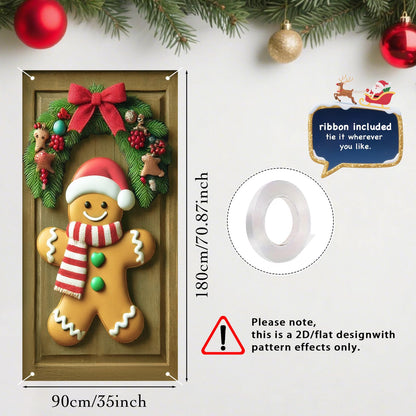 Nuxovilar Christmas Door Cover Banner 35x71 Door Banner Christmas Festive Gingerbread Man Winter Holiday Decor for Home Indoor Outdoor