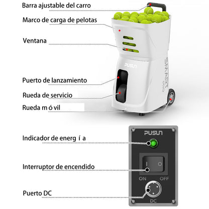 PUSUN PT-Smart-Pro Smart Tennis Ball Machine - Auto Serve with APP/Remote/iWatch Control,12 Serving Modes, 4-6H Battery for Training/Coaching (White)