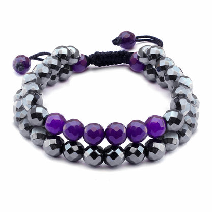 Crystal Bracelet, Hematite & Amethyst Chakra Healing Crystal Bracelets for Men & Women, Spiritual, Positive Energy & Balance, Handmade 8mm Crystal Beads Adjustable Bracelets by Karma Pledge
