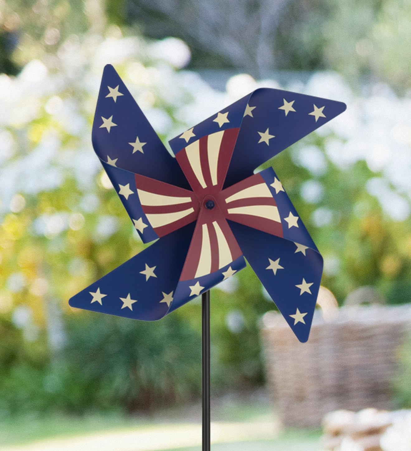 Regal Art & Gift Americana Pinwheel Spinner Stake, Patriotic Metal Wind Sculpture, Weather-Resistant Decorative Kinetic Yard Art for Outdoor Garden and Lawn – Star