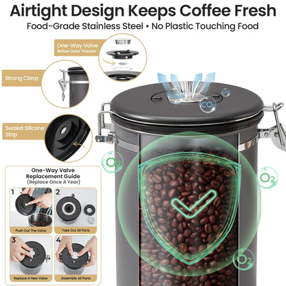 Veken Coffee Canister, 39OZ Large, Airtight Stainless Steel Food Storage Container for 2.2lbs Coffee Beans,Ground, Sugar,Espresso,Rice,Tea,Flour, Cereal,Home Kitchen Pantry Bar Accessories, Gifts,Gray