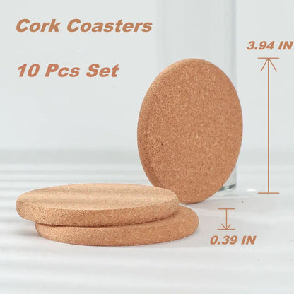 10 Pcs Cork Coasters, Cork Coasters for Drinks, Extra Thick Cork Coaster Set for Cups Mugs Wine Glasses, Non-Slip Coasters for Tabletop Protection