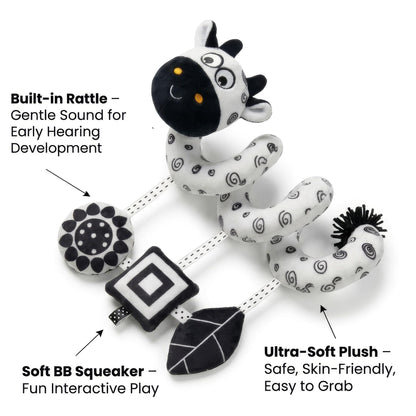 Car Seat Toys – Baby Toys 0-6-12 Months High Contrast Black & White Spiral Car Seat Toy, Carseat Toys Hanging for Newborn Toys, Stroller Toys, Baby Stroller Toy, Infant Toys, Crib Toys Hanging