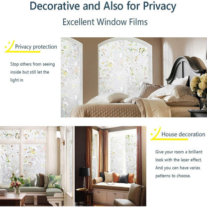 LEMON CLOUD Window Film, Decorative Window Privacy Film, 3D Stained Glass Window Sticker,Anti-UV Sun Blocker Heat Control for Home(Rainbow Tulip Design,17.5 x 78.7 inches)
