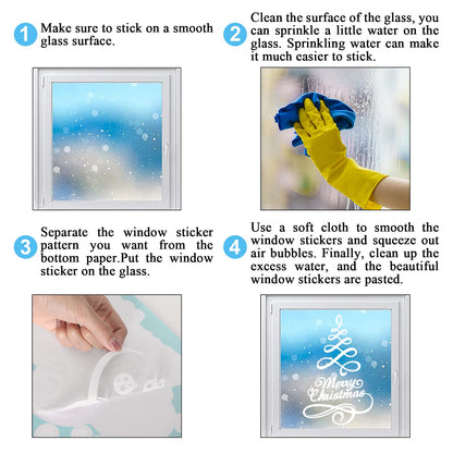 Whaline 9 Sheets Christmas Window Clings Stickers Double-Sided Merry Christmas Tree Snowflake Window Decals White Holiday PVC Stickers for Home Shop Glass Display Decoration, 9 Sheets