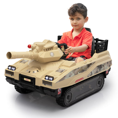 TOBBI 24V Electric Kids Ride on Toys, Battery Powered Tank Car for Toddlers to Drive with Remote Control/8 Missiles/360°Spin/Rubber Tracks/Music, Off-Road Vehicles for Boy&Girl Aged 3-8 Years