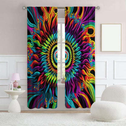 OVBOKEY Tie Dye Curtains - Boho Hippie Style with Rainbow Patterns for Bedroom & Living Room, Multicolor Swirl & Flame Design 2 Panels W42xL45 Inch