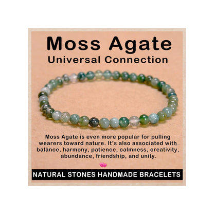 AD Beads Handmade Gemstone Stretch Elastic Bracelet Crystal Healing Reiki Nature's Beauty and Spiritual Essence Unisex (4mm, Moss Agate (Universal Connection))