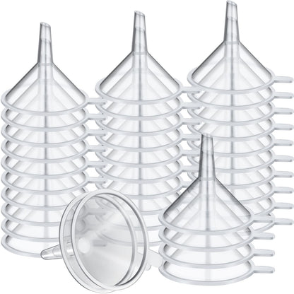 Hoolerry 100 Pcs Small Funnel for Filling Small Bottles Clear Plastic Mini Funnels for Lab Bottles Essential Oils Sand Art Bottle Skin Products Perfumes Spices (2.16'')