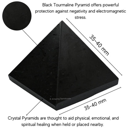 Amazing Gemstone Black Tourmaline Pyramid Crystal Healing Stones - 1.5" Great Pyramid Figurine of Natural Stone Pyramid for Meditation, Reiki, Chakra Balancing and Crystal Pyramids Grid